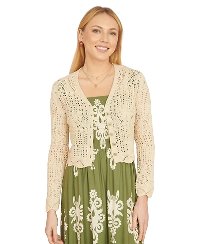 Yumi Women's Crochet Knitted Cropped Cardigan