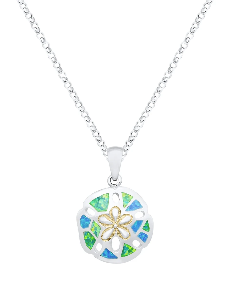 Macy's Kyocera Green & Blue Opal Sand Dollar Pendant Necklace in Sterling Silver