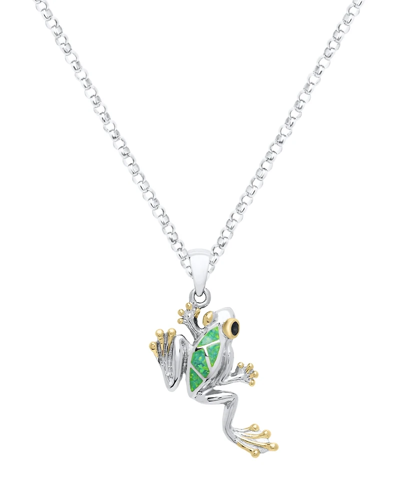 Macy's Kyocera Green Opal Tree Frog Pendant Necklace in Sterling Silver