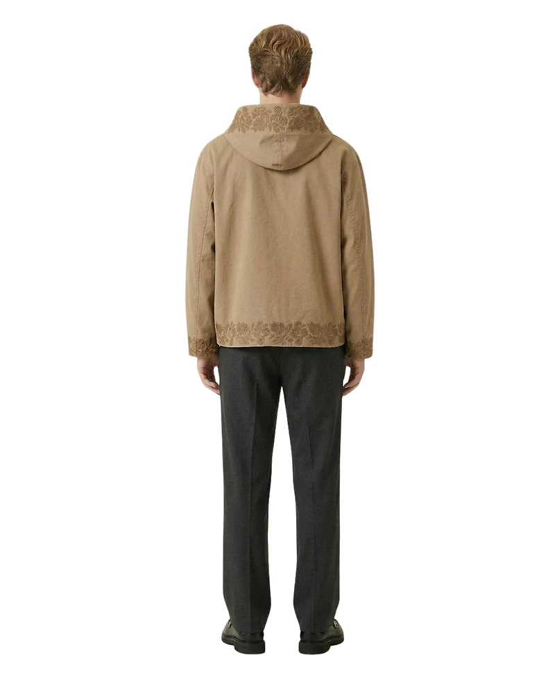 Modenaire Men's Embroidered Trim Zip-Front Hooded Jacket