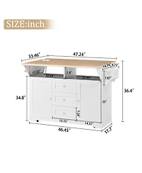 Clihome Rolling Kitchen Island with Power Outlet, Spice Rack and 2 Drop Leaf