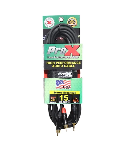 ProX Xc-CMR15 15' 1/8" (3.5mm) Trs to Dual Rca-m High Performance Audio Cable