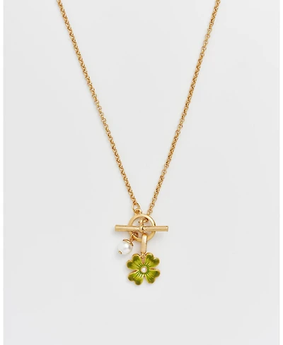 Fable England Lucky Clover and Pearl Toggle Necklace