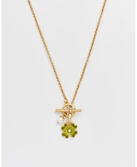 Fable England Lucky Clover and Pearl Toggle Necklace