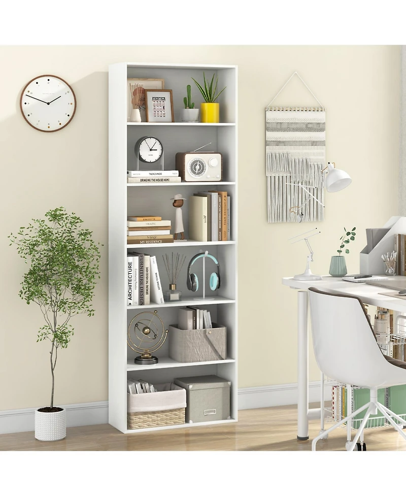 Gymax 6 Tier Bookshelf 70 Inch Tall Wooden Freestanding Storage Organizer with Open Shelves