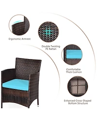 Clihome 3 Pieces Ergonomic Wicker Patio Conversation Set with Cushions