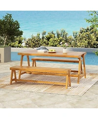 Asagikoiai 3-Piece Acacia Wood Outdoor Picnic Dining Set with Benches