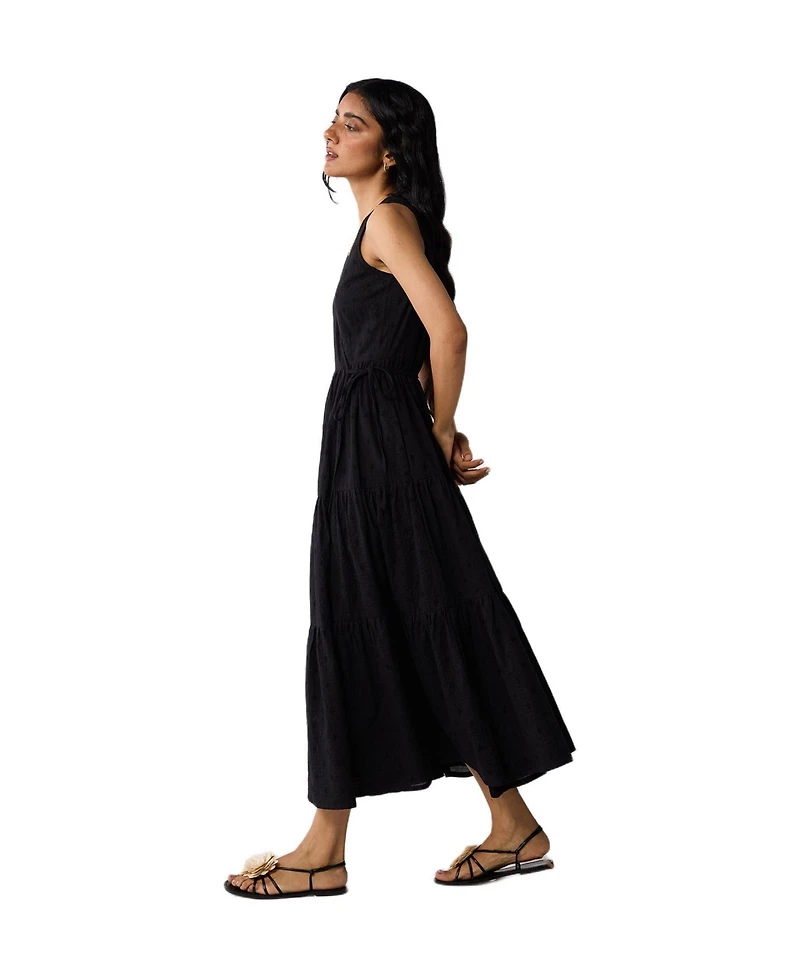 Reistor Women's Sleeveless Embroidered Wrap Dress with Tiers