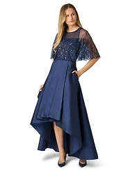 Adrianna Papell Women's Boat Neck Bead Cape Taffeta Dress