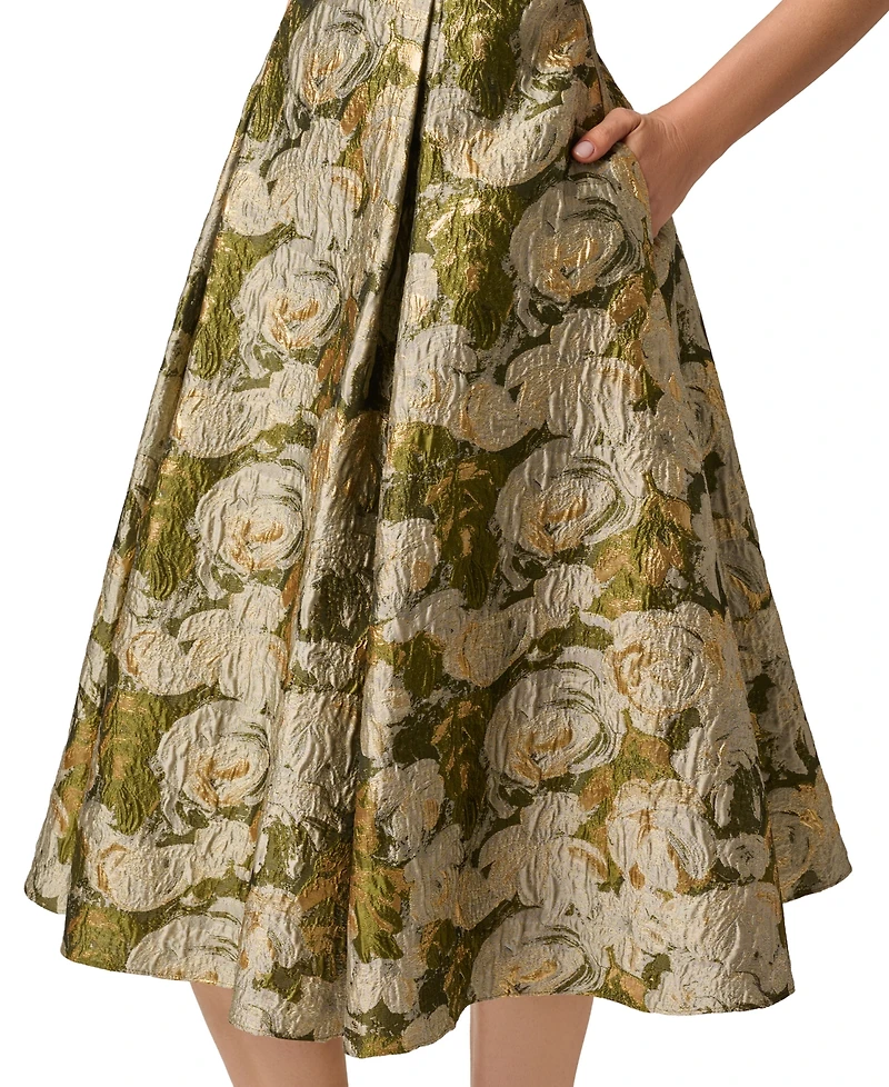 Adrianna Papell Women's Printed Boat Neck Midi Dress