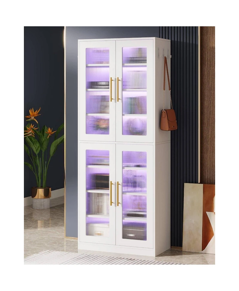 Slickblue 8 Tier Bookcase with Acrylic Doors and Led Lighting