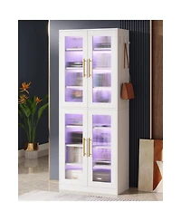 Slickblue 8 Tier Bookcase with Acrylic Doors and Led Lighting