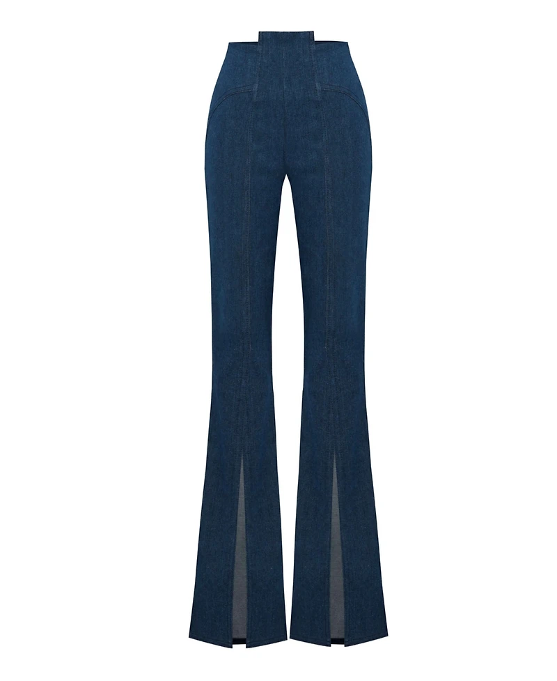 Jendue Women's Sublime Denim Jean - High-Waisted Flared with Slits