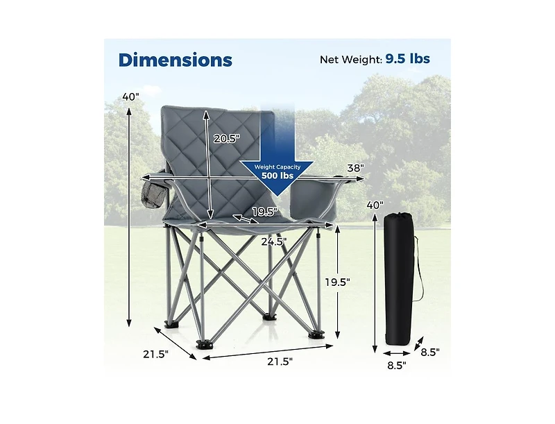 Boyel Living Oversized Camping Chairs Outdoor Folding Chair with Cooler Pouch and Cup Holder
