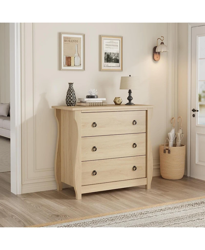 gaomon 3 Drawer Dresser, Modern Dresser for Bedroom, Chest of with Metal Ring Pull Handles, Wooden Storage Cabinet Living Room