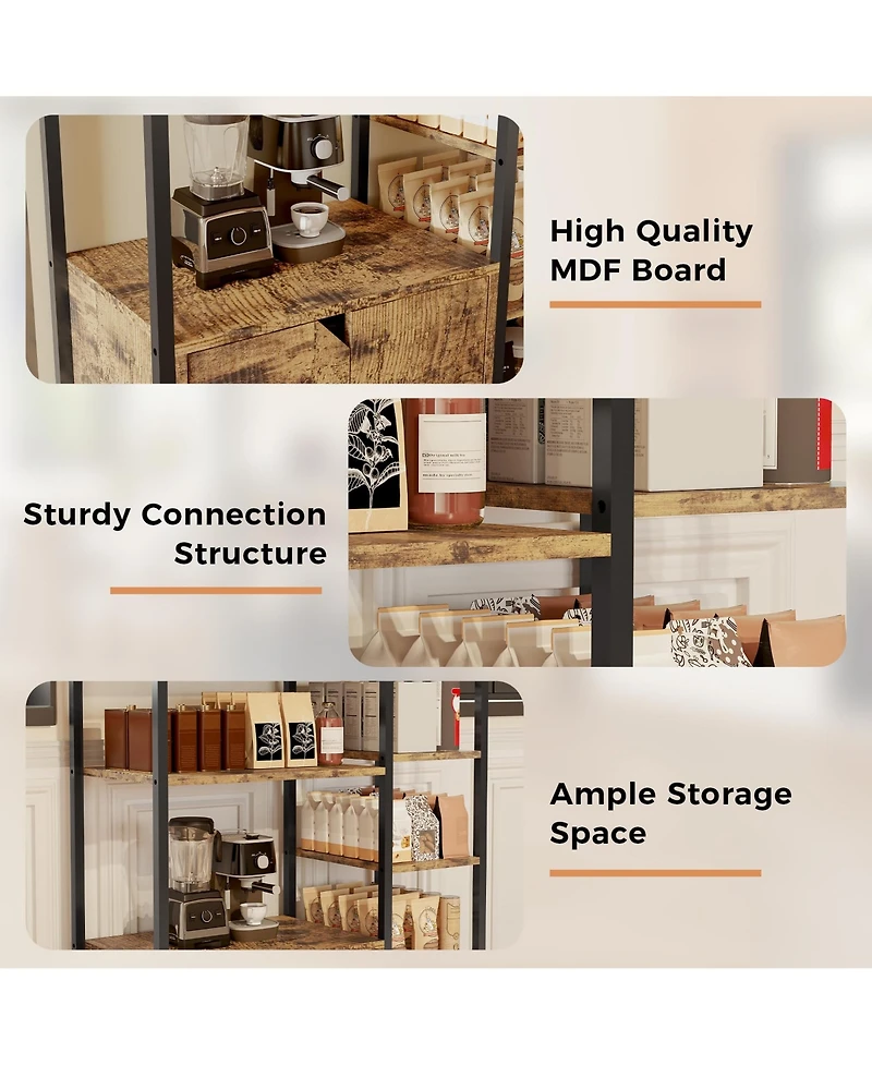 gaomon Mini Coffee Bar Cabinet with Storage, Rustic Sideboard with Drawers and Doors for Dining Room Kitchen