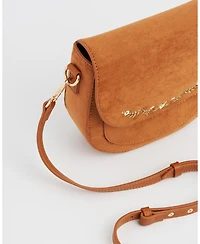 Fable England Women's Floral Faux Suede Embroidered Saddle Bag