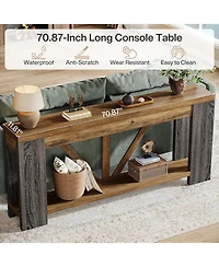 Tribesigns 70.9-Inch Extra Long Console Table, 2-Tier Farmhouse Sofa Table Behind Couch, Large Engineered Wood Entry