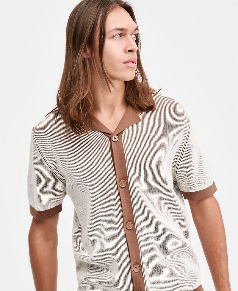 Sun + Stone Men's Plaited Short-Sleeve Camp Shirt, Macy's Exclusive