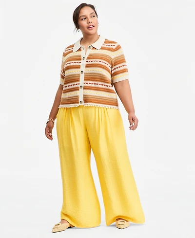 On 34th Trendy Plus Pull-On Pintucked Gauze Pants, Macy's Exclusive