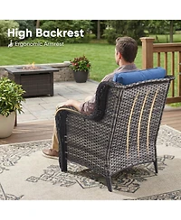Pocassy 5-Pieces Patio Furniture Set, Outdoor Wicker Sofa Couch with Chairs Ottomans Red Cushions, All Weather High Back Modern Conversation Set