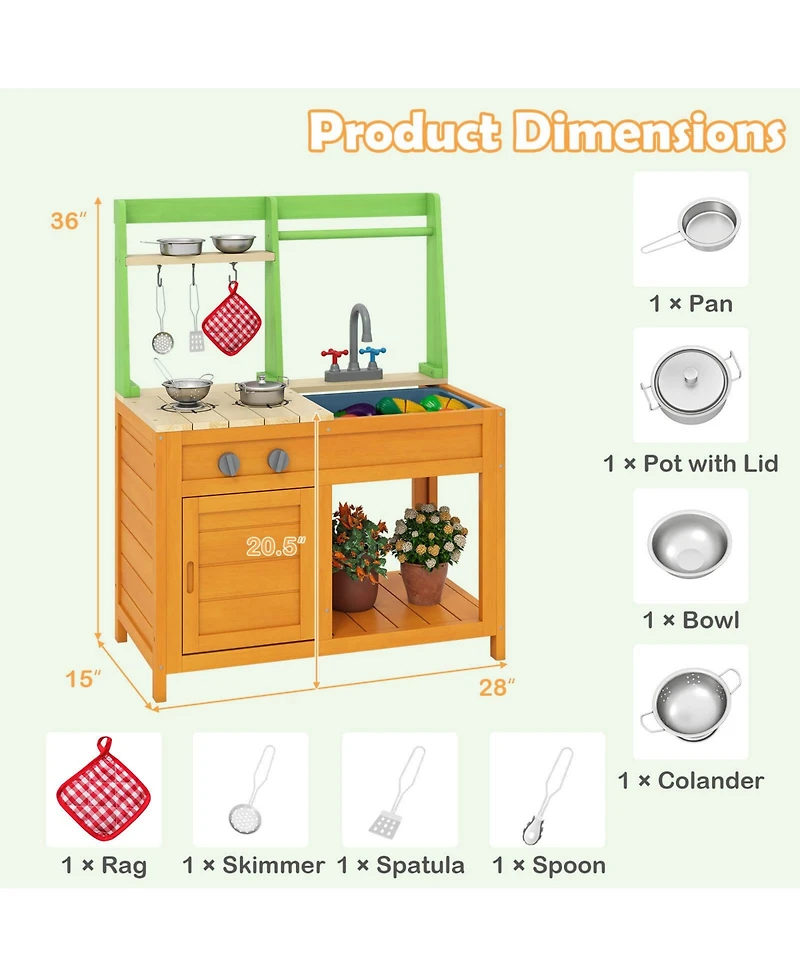 Costway Mud Kitchen for Kids with Realistic Stoves Faucet Sink Oven and Cookware Accessories