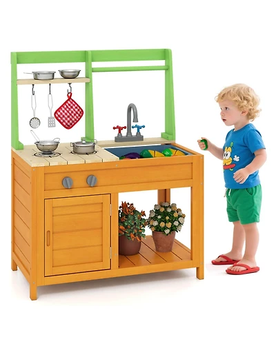 Costway Mud Kitchen for Kids with Realistic Stoves Faucet Sink Oven and Cookware Accessories