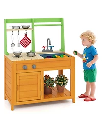 Costway Mud Kitchen for Kids with Realistic Stoves Faucet Sink Oven and Cookware Accessories
