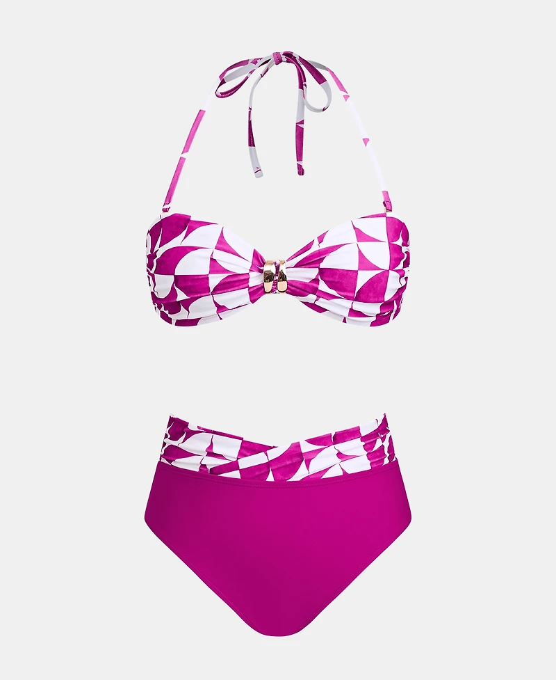 Cupshe Women's V-Neck Bandeau Bikini Set with Removable Straps
