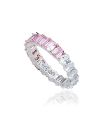 Suzy Levian Sterling Silver Half and Emerald-Cut Oval-cut Duo Eternity Band