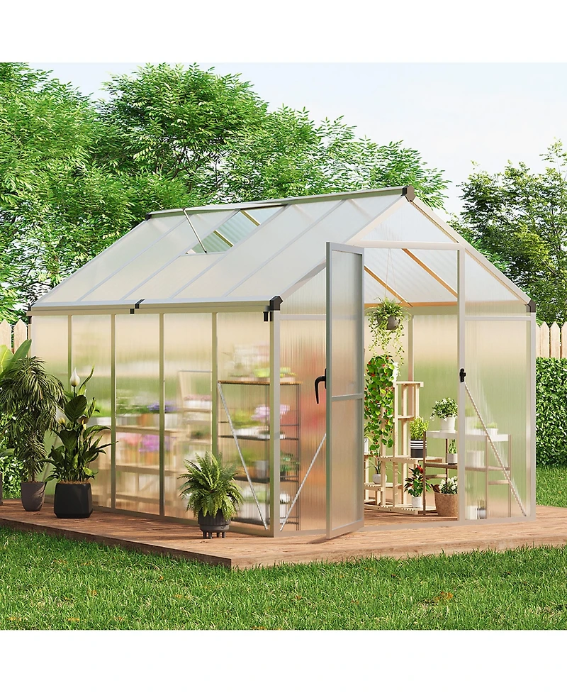 gaomon Outdoor Polycarbonate Greenhouse, Walk-In Hobby Greenhouse with Sliding Doors, Adjustable Roof Vent and Aluminum Frame