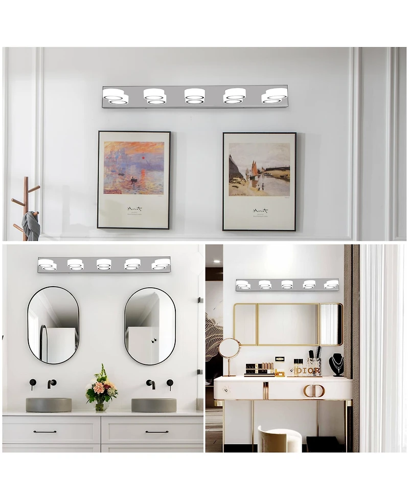 Busdays Modern 5 Light Led Vanity Light Fixture Chrome Finish with Acrylic Shades Dimmable Bathroom Wall Sconce for Mirror Shower Decor
