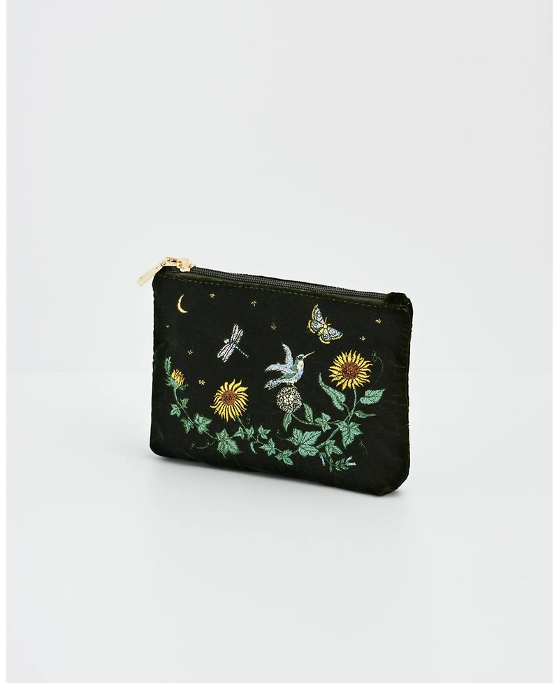 Fable England Women's Sunflower Velvet Embroidered Pouch