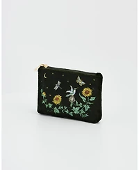 Fable England Women's Sunflower Velvet Embroidered Pouch