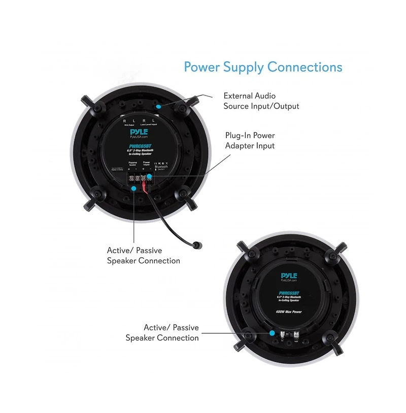 Pyle Ceiling and Wall Mount Speaker - Wireless Bluetooth 6.5" Dual 2-Way Audio Stereo Sound Subwoofer Kit w/ 300 Watts,