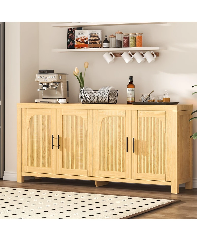 homfan Modern Farmhouse Credenza Sideboard, Fluted Doors and Adjustable Shelves with Cable Management for Dining, Kitchen, Living Room Storage