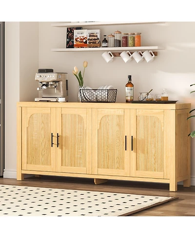 homfan Modern Farmhouse Credenza Sideboard, Fluted Doors and Adjustable Shelves with Cable Management for Dining, Kitchen, Living Room Storage