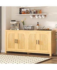 homfan Modern Farmhouse Credenza Sideboard, Fluted Doors and Adjustable Shelves with Cable Management for Dining, Kitchen, Living Room Storage