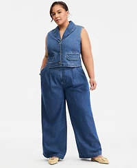 On 34th Trendy Plus Notched-Collar Button-Front Denim Vest, Macy's Exclusive