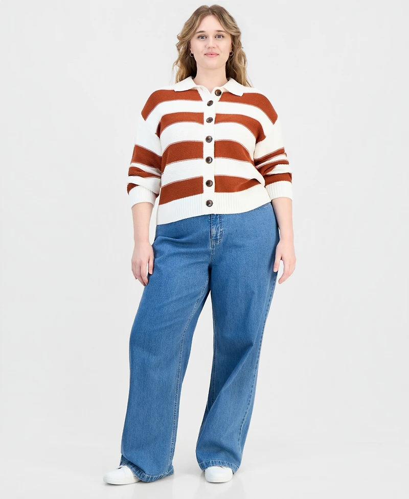 On 34th Trendy Plus Bold Stripe Button-Front Cardigan Sweater, Macy's Exclusive