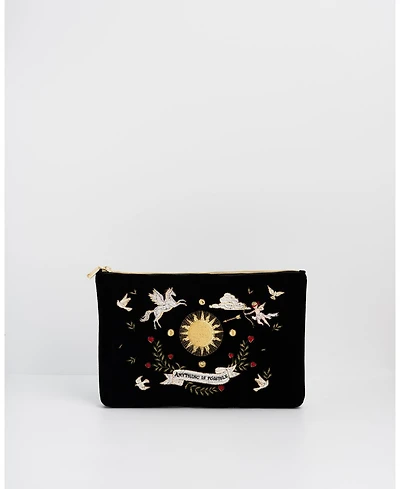 Fable England Women's Celestial Velvet Embroidered Pouch