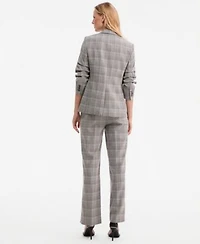 Anne Klein Womens Check Notch Collar Scrunch Sleeve Jacket Pleated Cowl Neck Sleeveless Top Check Mid Rise Wide Leg Pants
