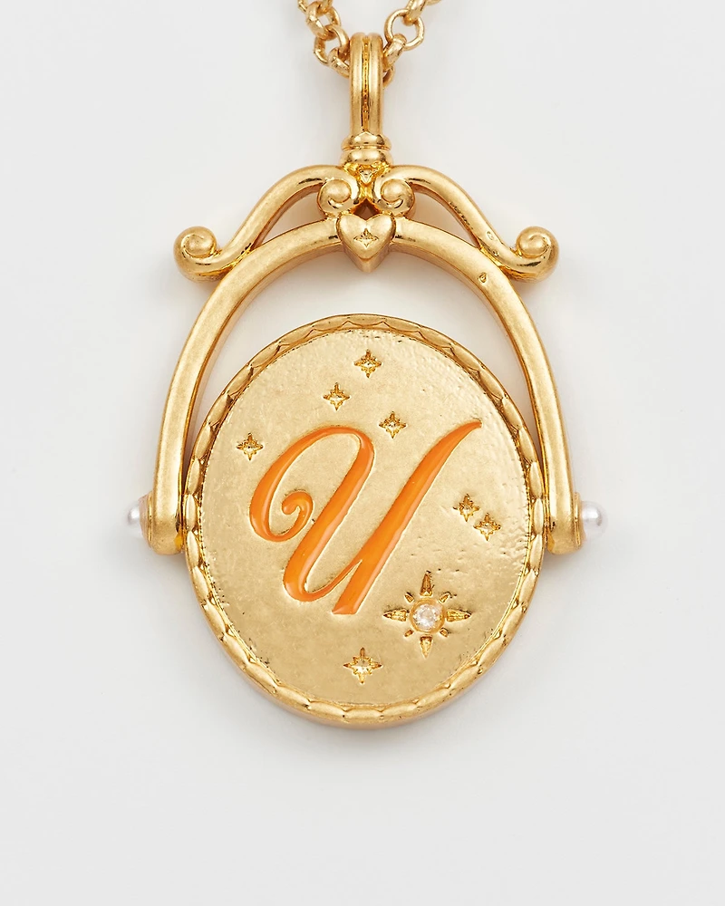 Fable England U Initial Ursinia Gold Spinner Chain Necklace