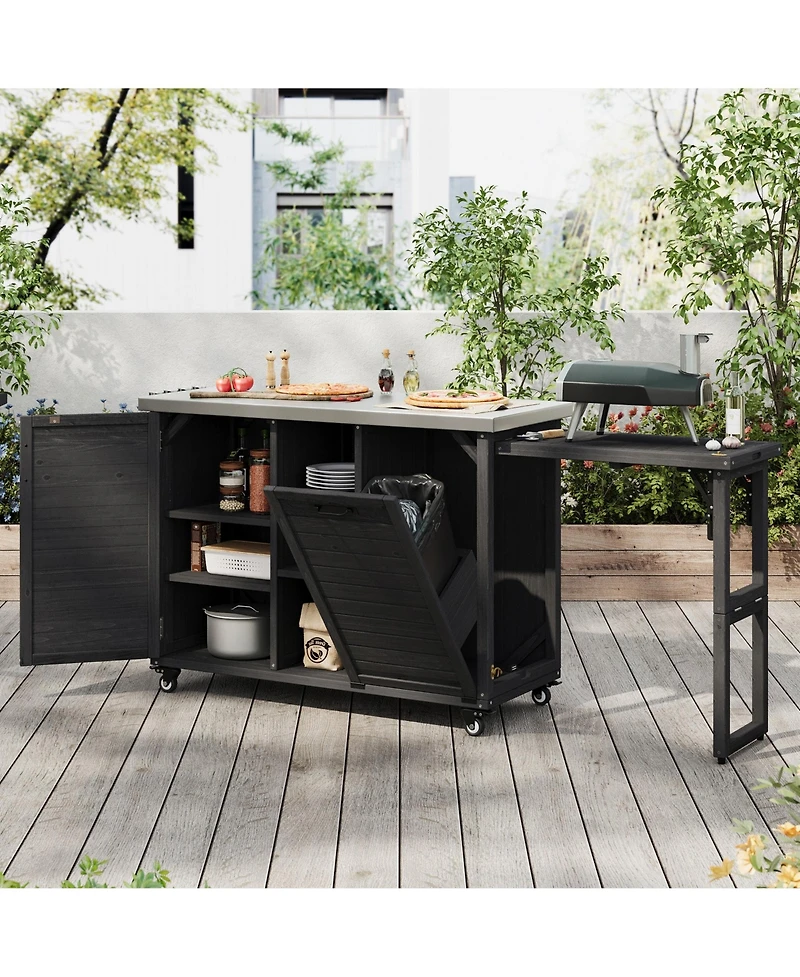 Mondawe 78.3" Outdoor Kitchen Island with Foldable Grill Table & Stainless Steel Top