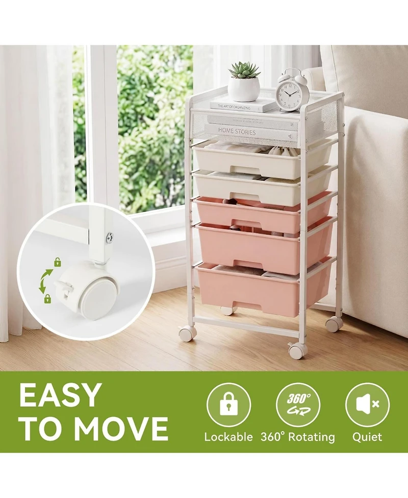 Tribesigns 6-Tier Rolling Craft Cart, Art Craft Organizers and Storage with 5 Drawers and Lockable Wheels, Rolling Utility Cart