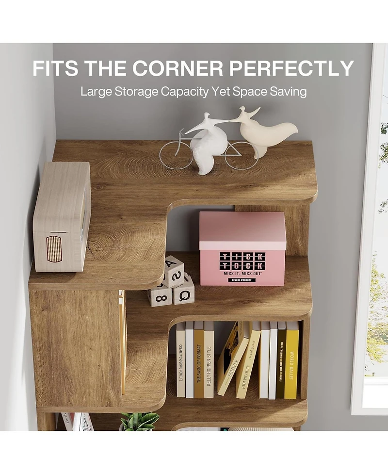 Slickblue Corner L-Shaped Bookcase with 6 Shelves for Display and Storage