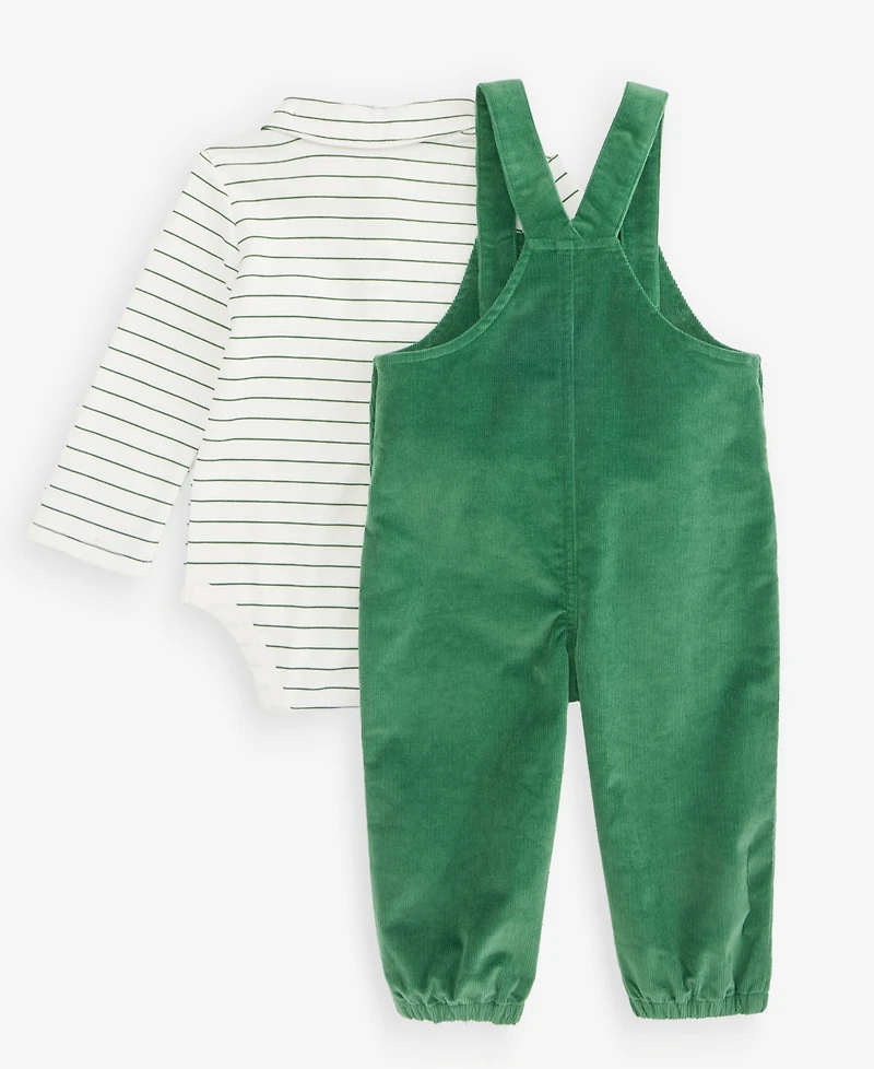 First Impressions Baby Boys' 3M-24M Striped Bodysuit & Reindeer print Corduroy Overalls, 2-Piece Set, Macy's Exclusive