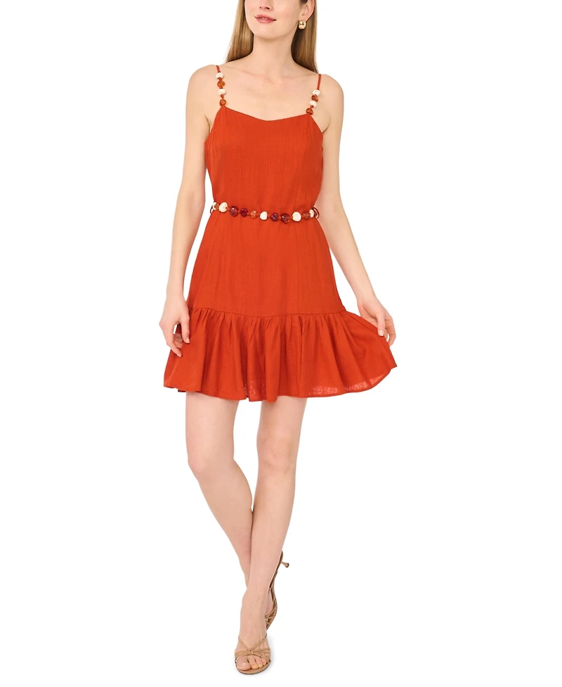 1.state Women's Sweetheart Neck Sleeveless Mini Linen Dress