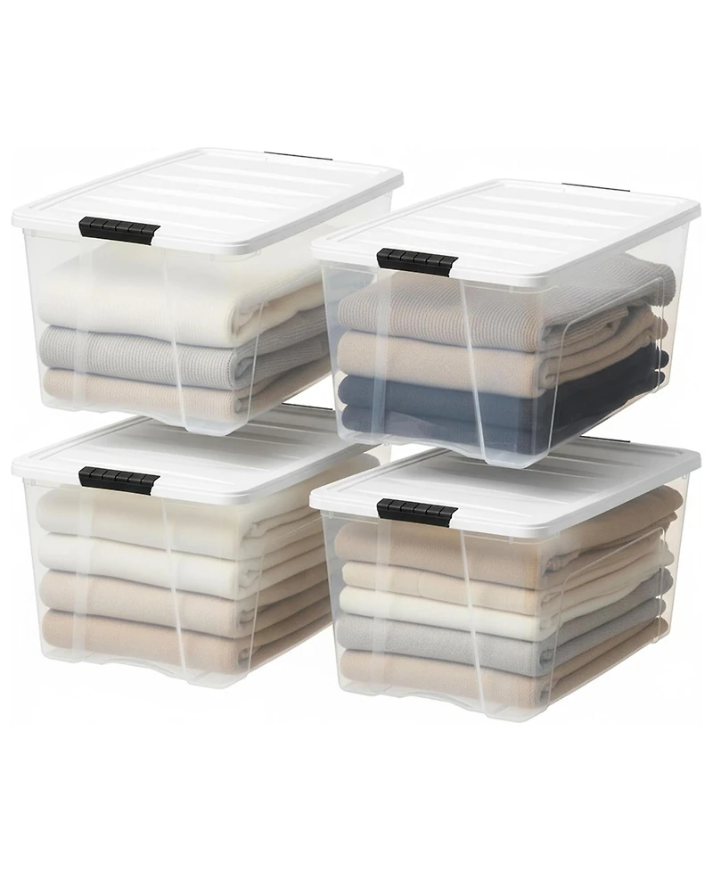Iris Usa 72 Qt Stackable Plastic Storage Bins with Lids, Clear, 4Pk