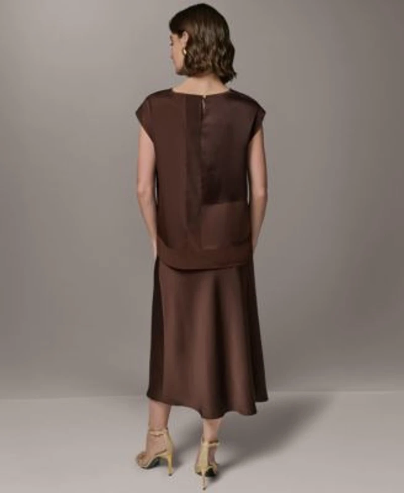 Donna Karan New York Petite Crewneck Sleeveless Blouse A Line Midi Skirt